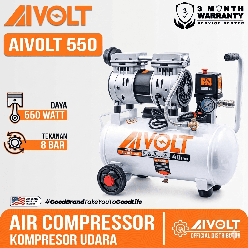 Aivolt Mesin Kompresor Angin 24L Aivolt 550 Air Compressor Oillesss 550 Watt 24 Liter 8 Bar